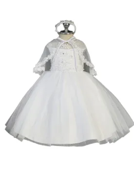 Baby Girls White Cap Sleeves Illusion Neck Christening Gown 0-12M