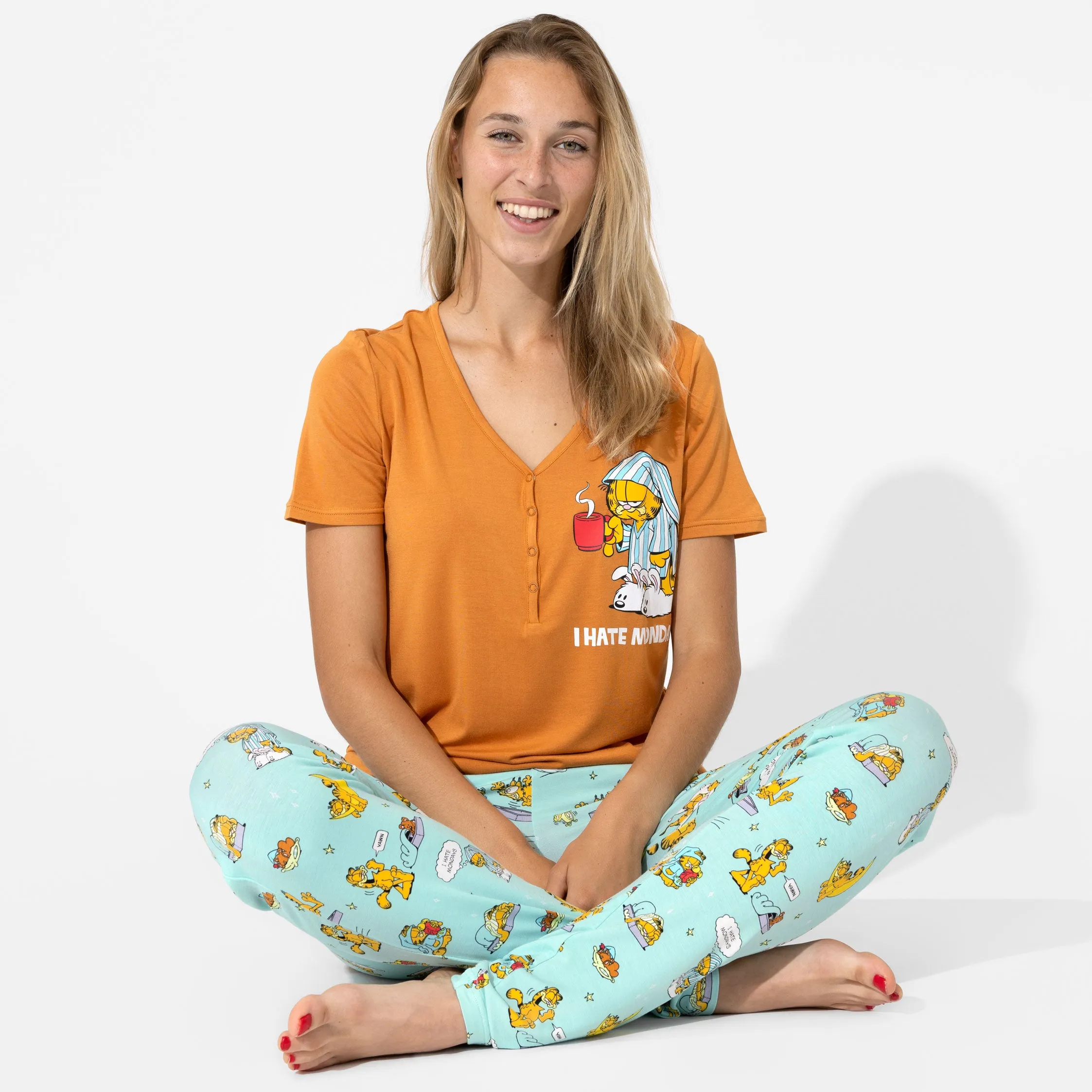 Bellabu Bear Women's 2 piece Short Sleeve PJ Set - Garfield Lazy Mondays