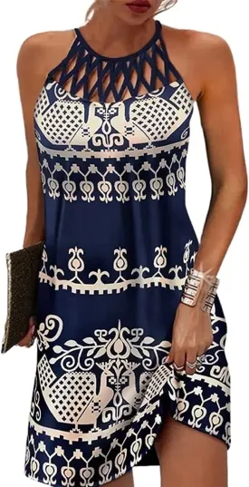 BIRW Summer Dresses for Women 2025 Casual Floral Halter Neck A-line Beach Vacation Sundresses with Pockets