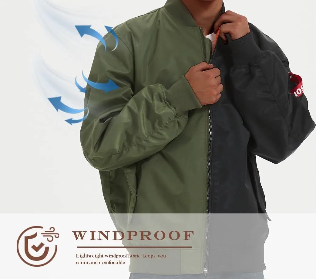 Bomber Jacket Men Casual Lightweight Jacket Fashion Zip Up Windbreaker Techwear Streetwear Multi-Pocket Coat