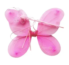 Children Glitter Light Pink Wings with Wand Girls Fairy Fancy Dress Party Costume Wings