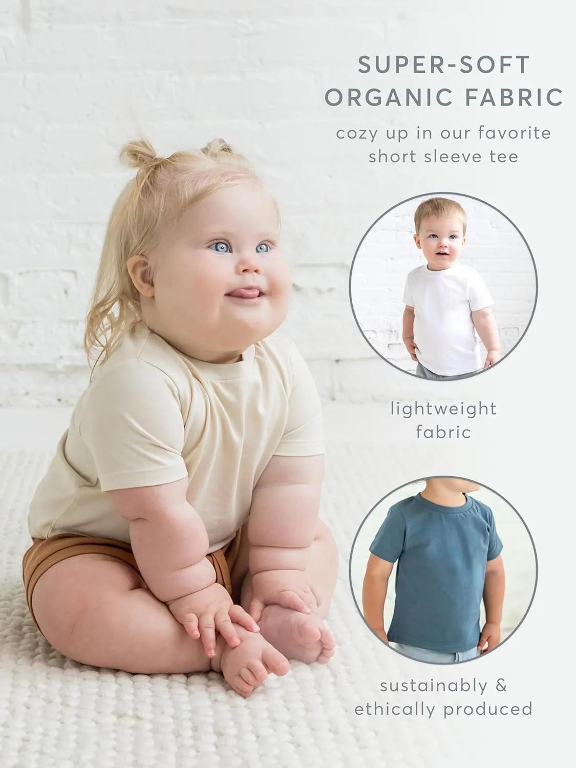 Colored Organics Infant Toddlers and Kids Organic Cotton Short Sleeve Crew Neck Tee Shirt