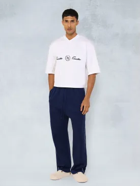 Crop V-Neck Hockey Tee With Graphic Print And Straight Fit Jogger With Contrast Piping 2 Piece Set