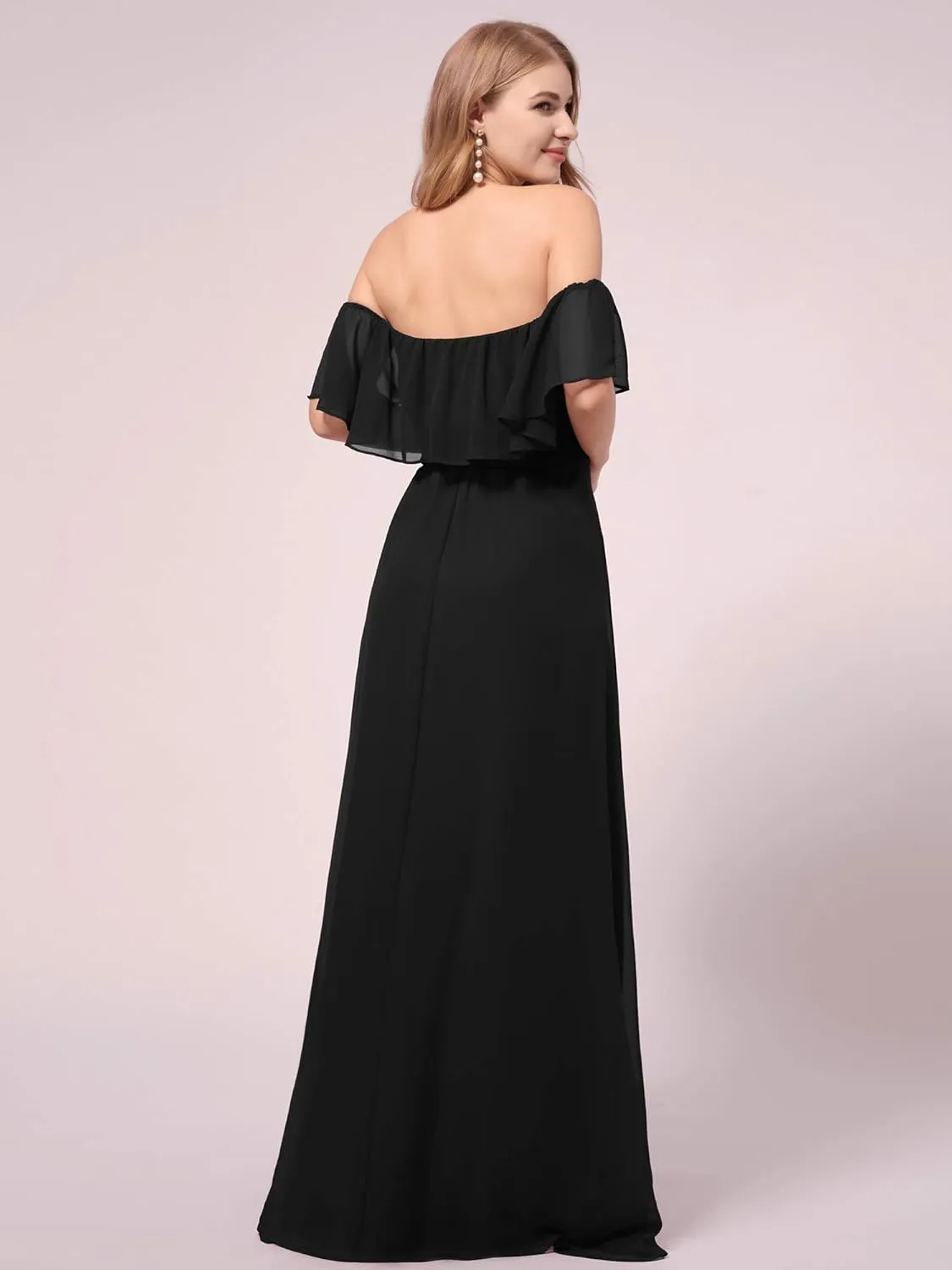 Ever-Pretty Womens Off-Shoulder Side Slit Long Chiffon Ruffle Pregnancy Party Dress Maternity Photography Dresses 0969-EY
