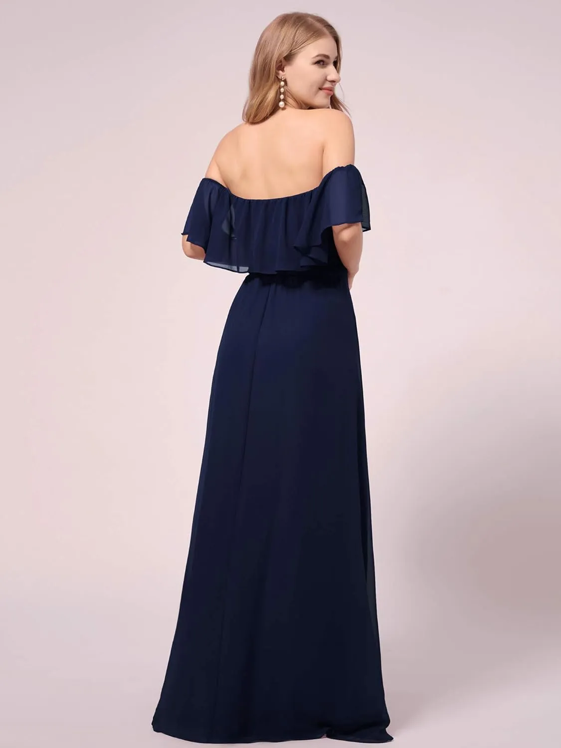 Ever-Pretty Womens Off-Shoulder Side Slit Long Chiffon Ruffle Pregnancy Party Dress Maternity Photography Dresses 0969-EY