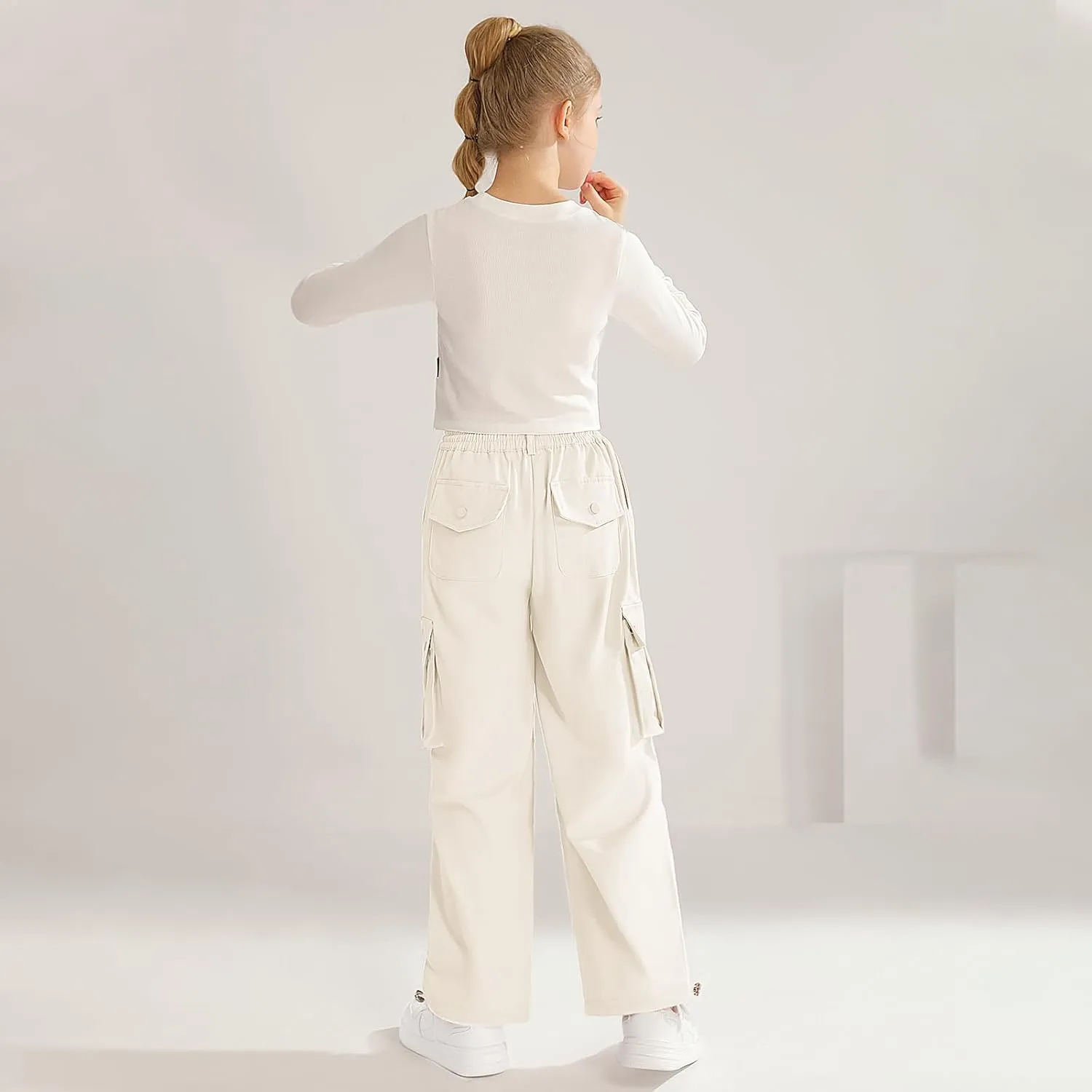 Girls Cargo Jogger Pants Parachute Pants with Elastic Waist and Pockets Cargo Trousers for Teens Girls 7-14 Years