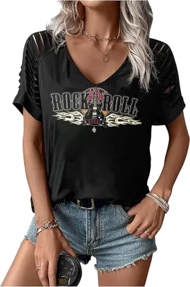 Guitar Wings Tank Tops Women Hollow Out Country Music Tops Rock Concert Tees Rock and Roll Sleeveless T-Shirt