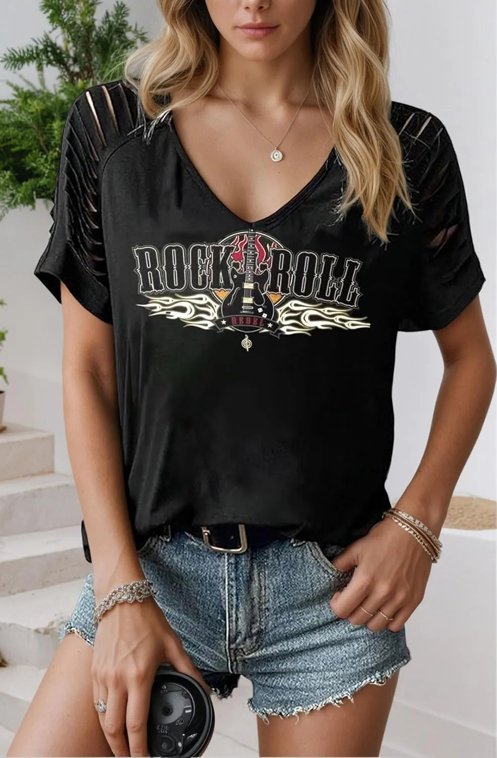 Guitar Wings Tank Tops Women Hollow Out Country Music Tops Rock Concert Tees Rock and Roll Sleeveless T-Shirt