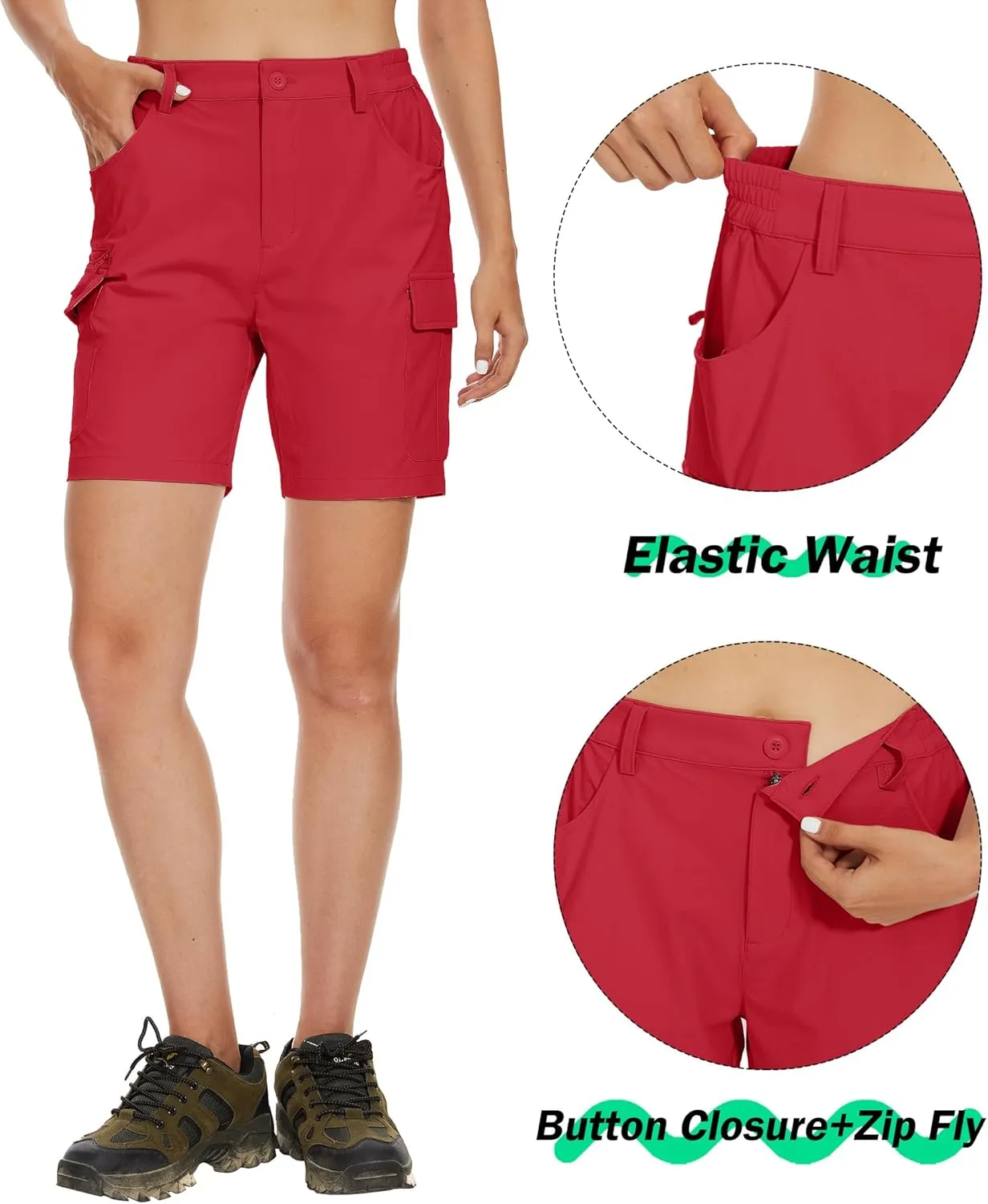 MAGCOMSEN Women's 7" Hiking Golf Shorts 6 Pockets Lightweight Quick Dry Outdoor Casual Cargo Shorts Water Resistant