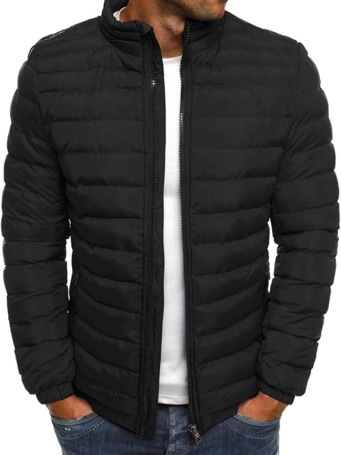 Maiyifu-GJ Men Flight Bomber Jackets Diamond Quilted Lightweight Varsity Jacket Full Zip Up Softshell Winter Warm Padded Coat