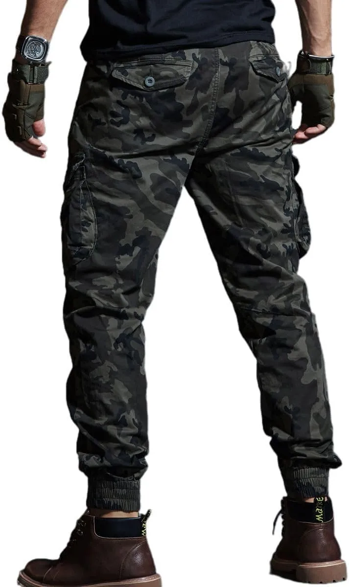 Men's Cargo Joggers Work Camo Chino Utility Combat Pants Trousers with Multi Pockets for Fall and Winter