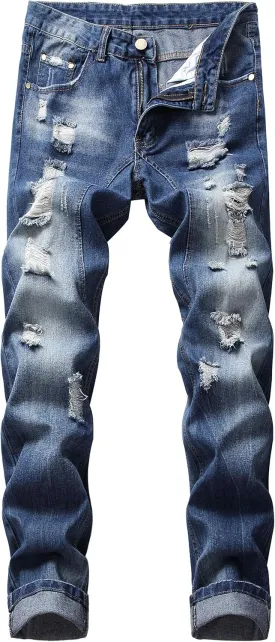 Men's Ripped Jeans,Slim Fit Distressed Straight Leg Fashion Denim Pants