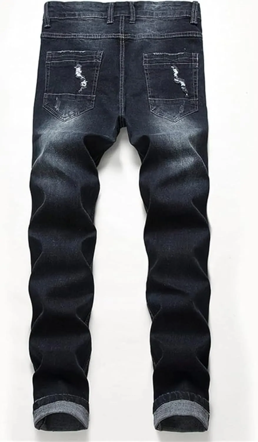 Men's Ripped Straight Leg Moto Jeans Hip Hop Washed Jean Trousers Denim Distressed Slim Fit Denim Pants