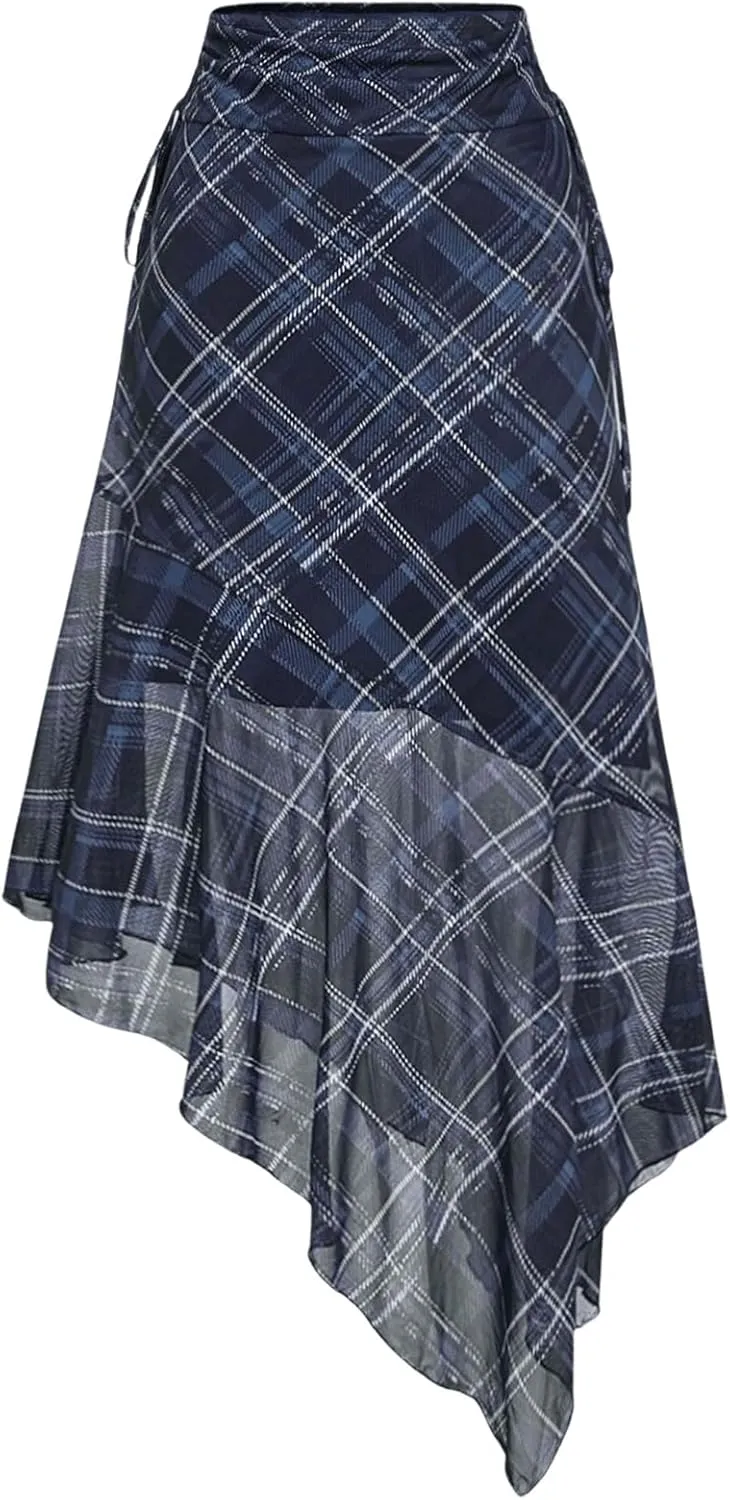 Milumia Women's Floral Ruched Ruffle Midi Skirt Drawstring Asymmetrical Hem Fairy Skirts