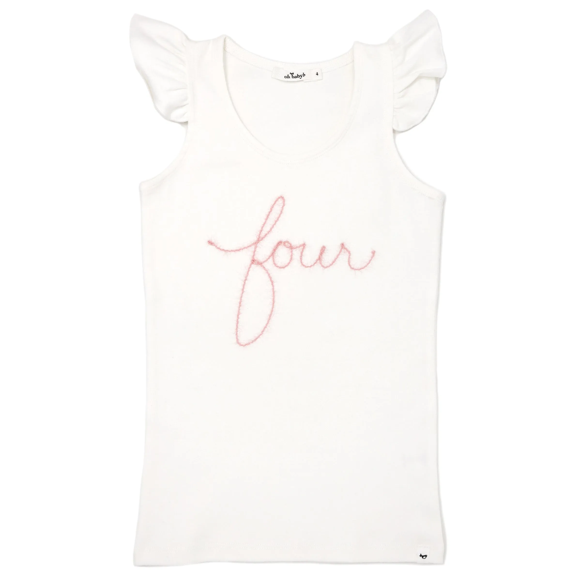 oh baby! Birthday Pink Eyelash Flutter Sleeve Tank - four - Cream