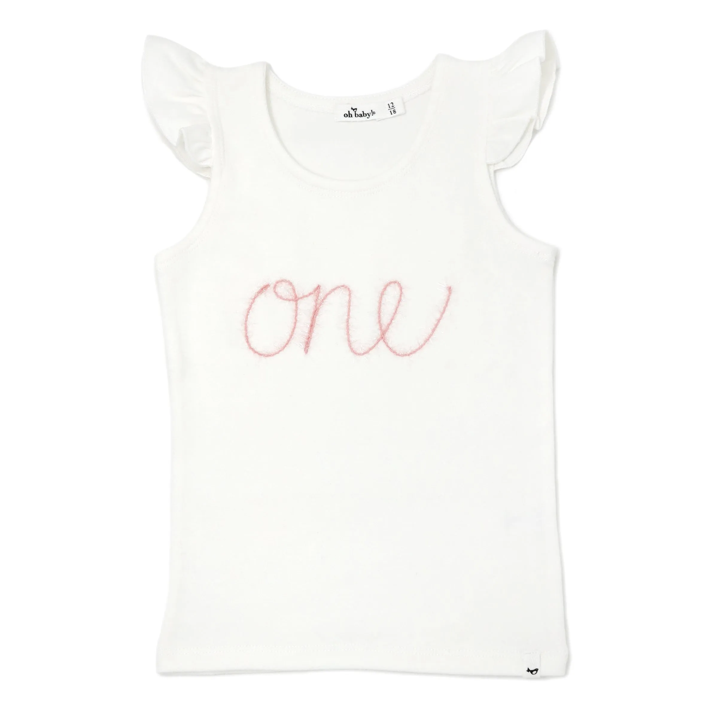 oh baby! Birthday Pink Eyelash Flutter Sleeve Tank - one - Cream