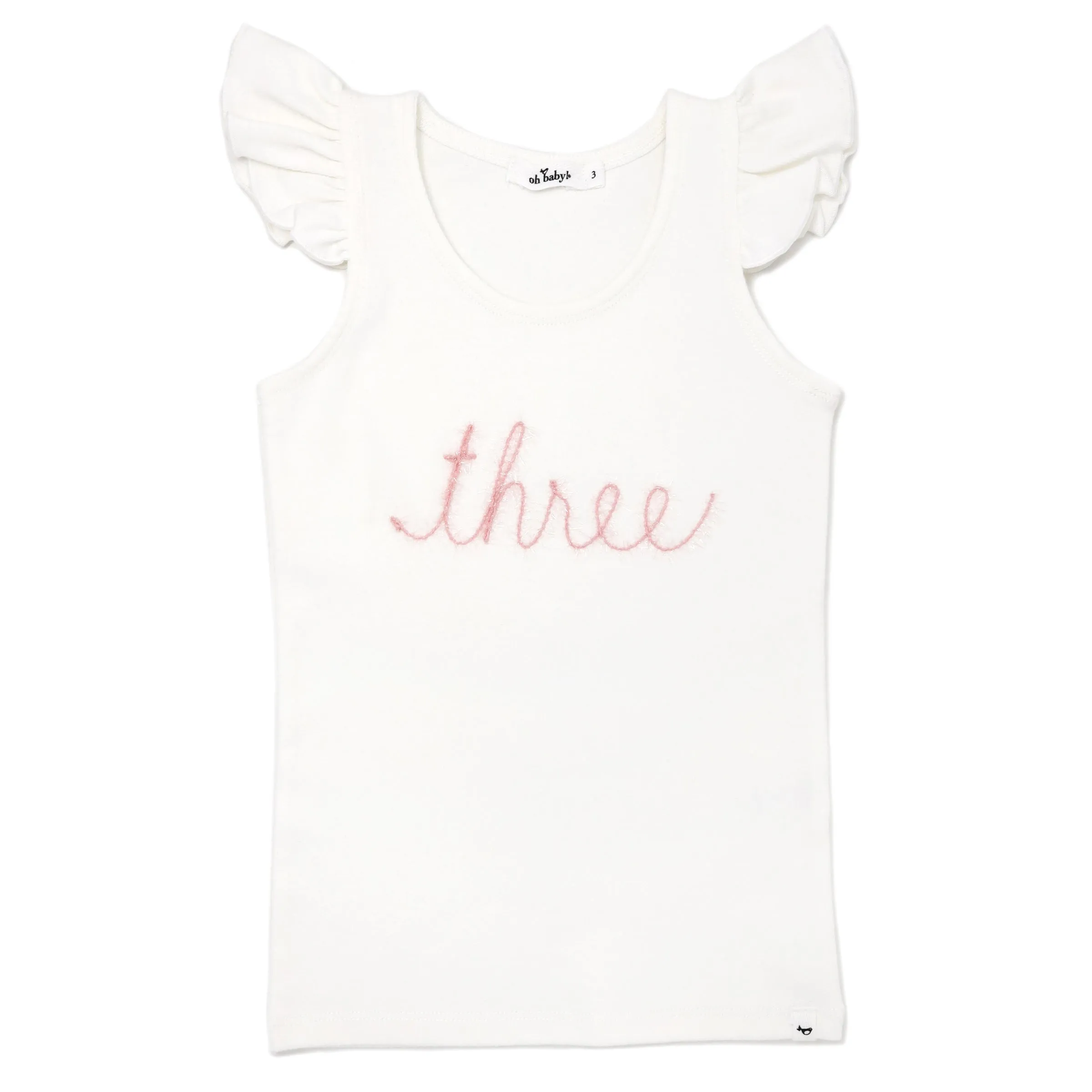 oh baby! Birthday Pink Eyelash Flutter Sleeve Tank - three - Cream