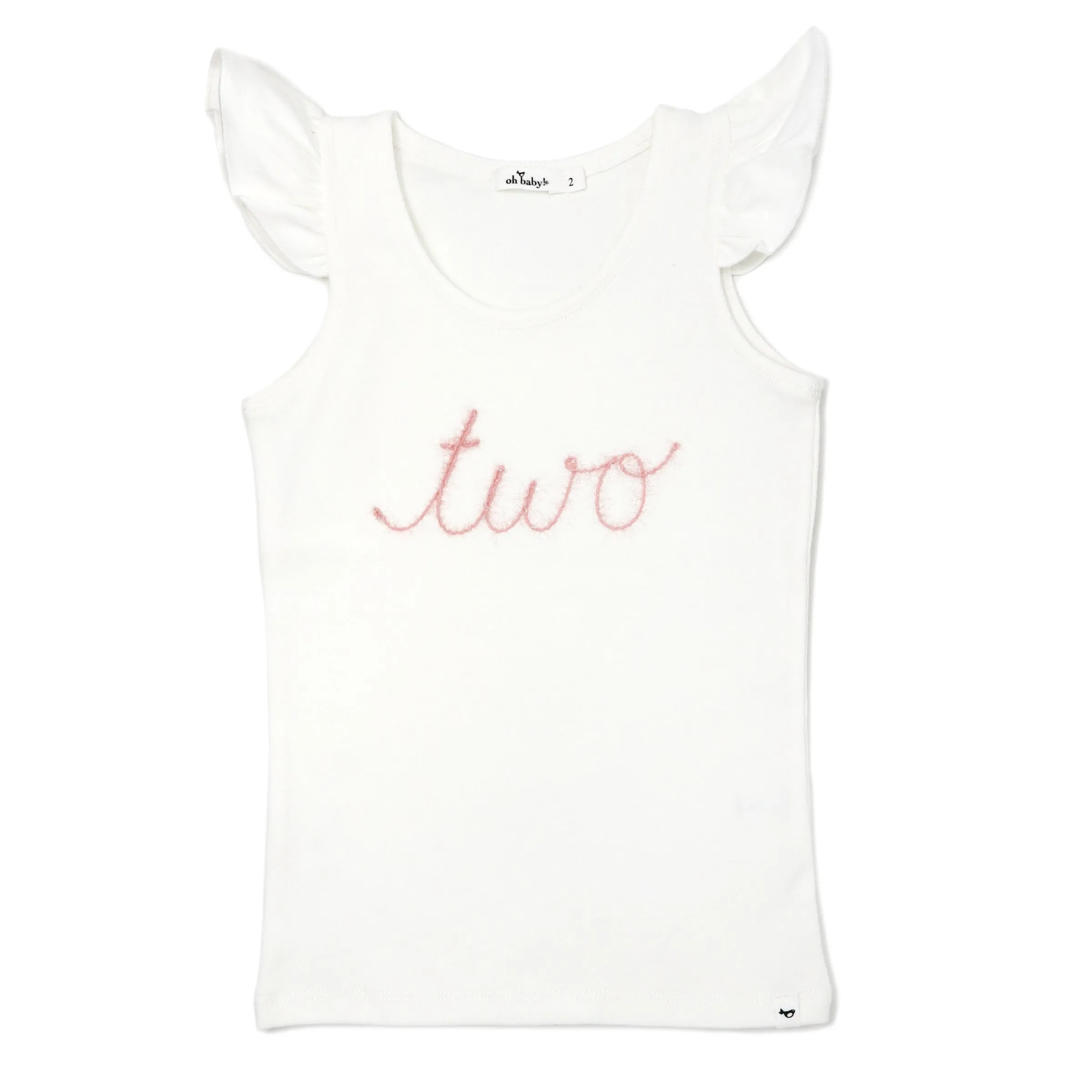 oh baby! Birthday Pink Eyelash Flutter Sleeve Tank - two - Cream