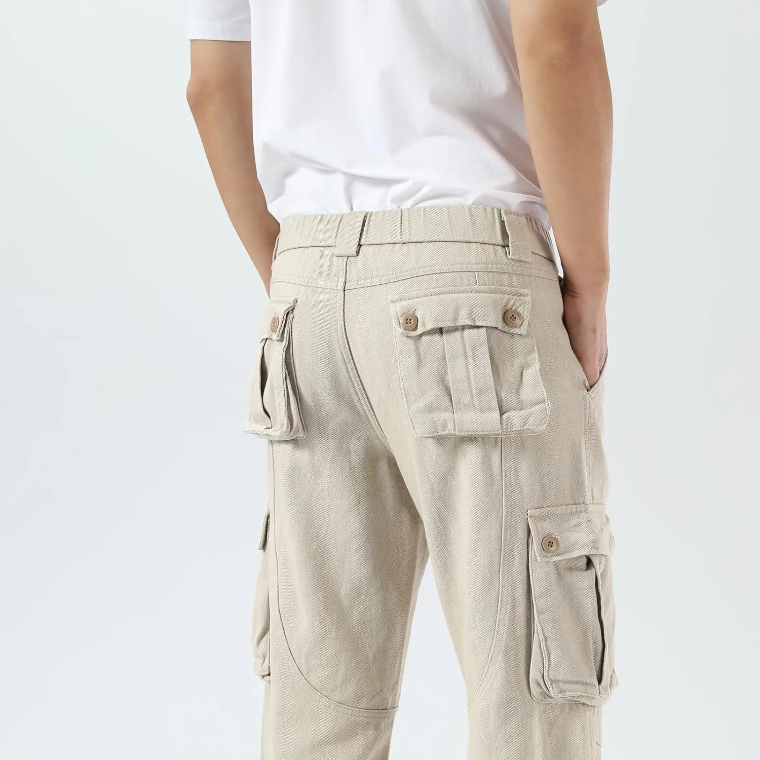 Plaid&Plain Cargo Pants for Men - Straight Fit with Extra Storage and Drawstring Tie