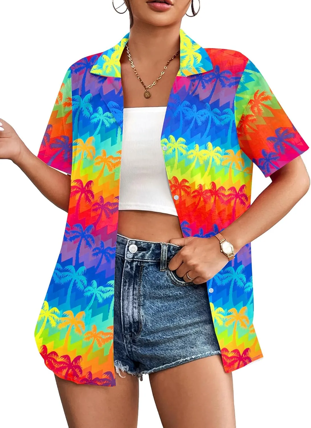 Pride Outfits for Women LGBT Shirts - Rainbow Graphic Tees Inspirational V Neck T-Shirt Short Sleeve Button up Tops