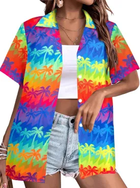 Pride Outfits for Women LGBT Shirts - Rainbow Graphic Tees Inspirational V Neck T-Shirt Short Sleeve Button up Tops