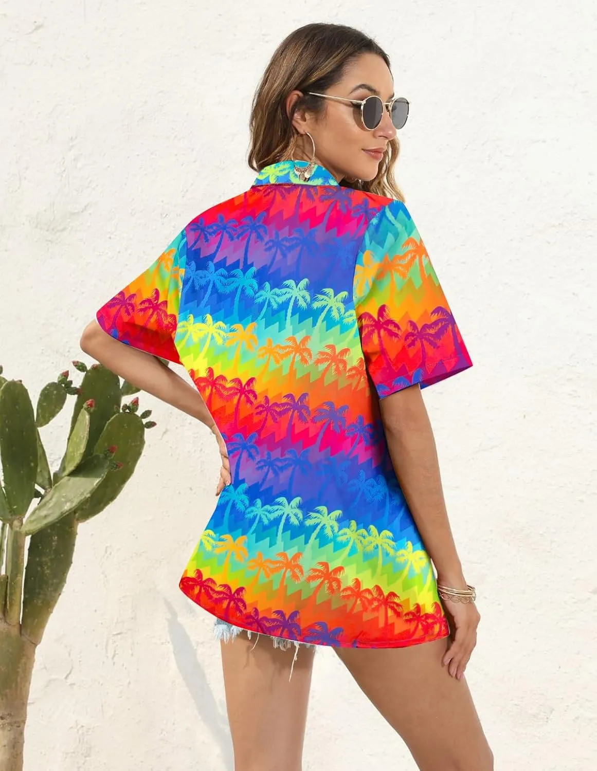 Pride Outfits for Women LGBT Shirts - Rainbow Graphic Tees Inspirational V Neck T-Shirt Short Sleeve Button up Tops