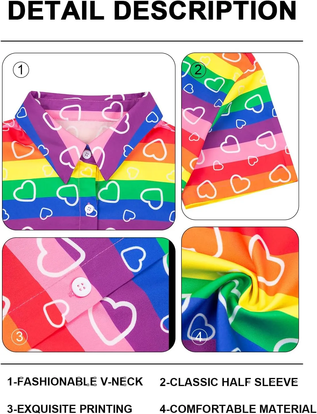 Pride Outfits for Women LGBT Shirts - Rainbow Graphic Tees Inspirational V Neck T-Shirt Short Sleeve Button up Tops