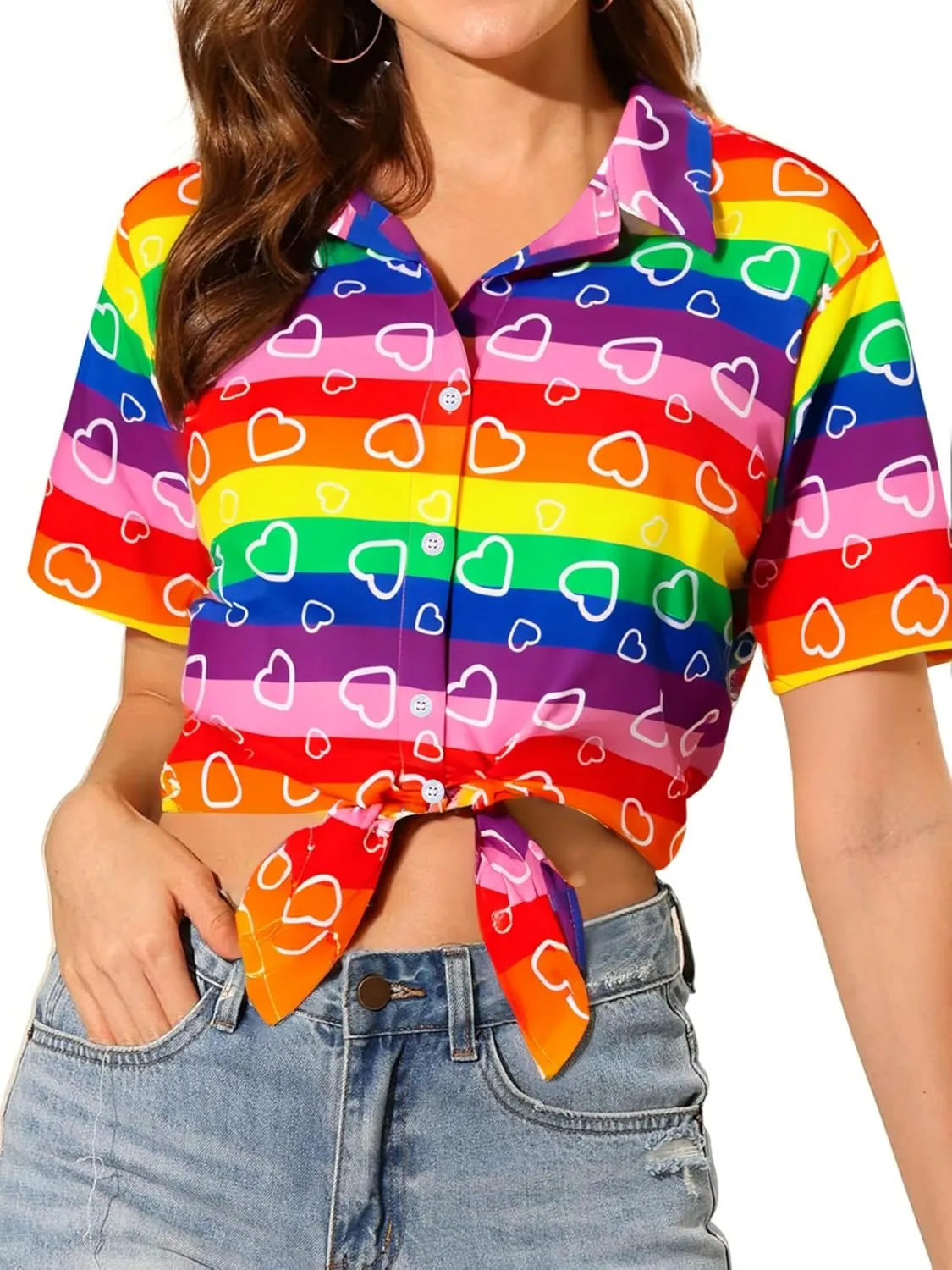 Pride Outfits for Women LGBT Shirts - Rainbow Graphic Tees Inspirational V Neck T-Shirt Short Sleeve Button up Tops