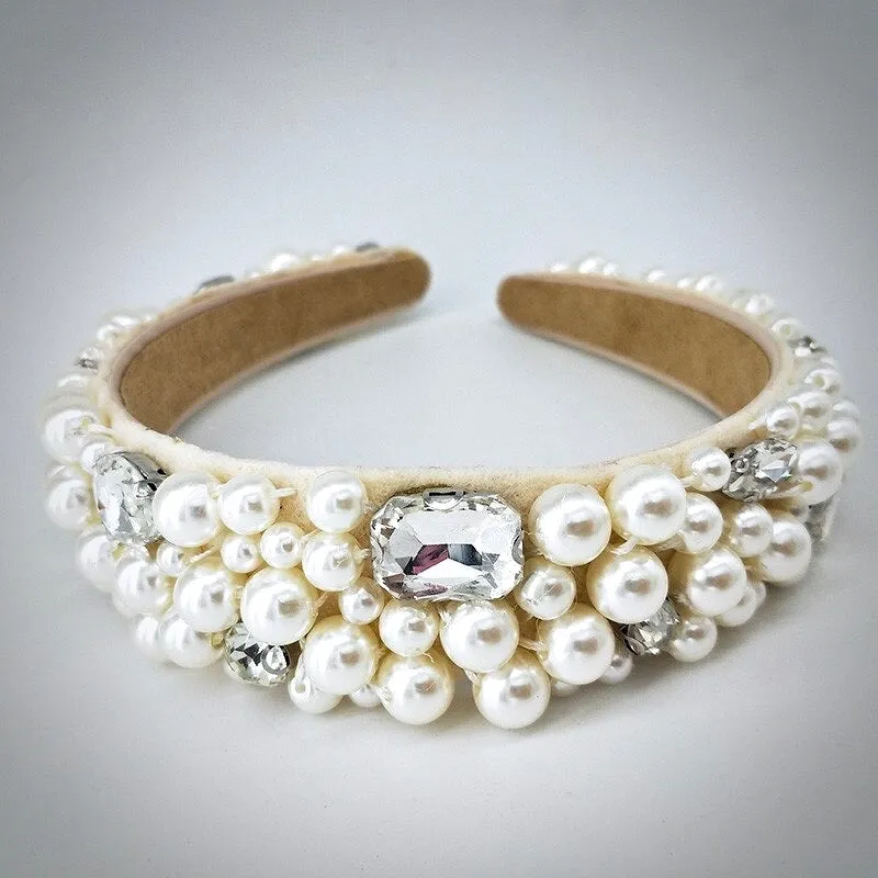 "Karolina" - Pearl and Rhinestone Embellished Bridal Headband - Available in Gold and Silver