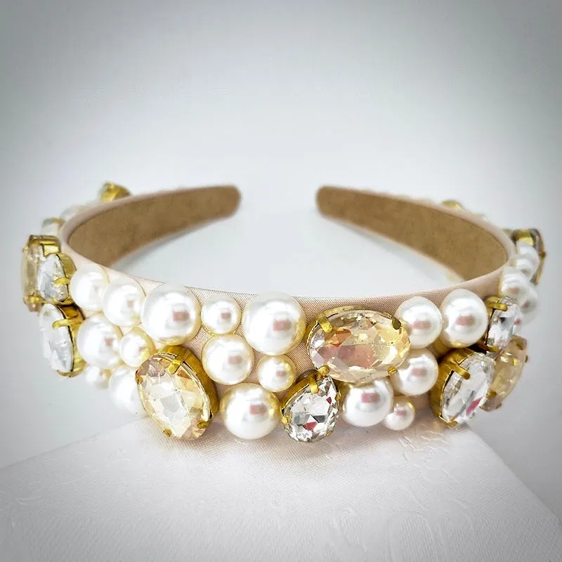 "Karolina" - Pearl and Rhinestone Embellished Bridal Headband - Available in Gold and Silver