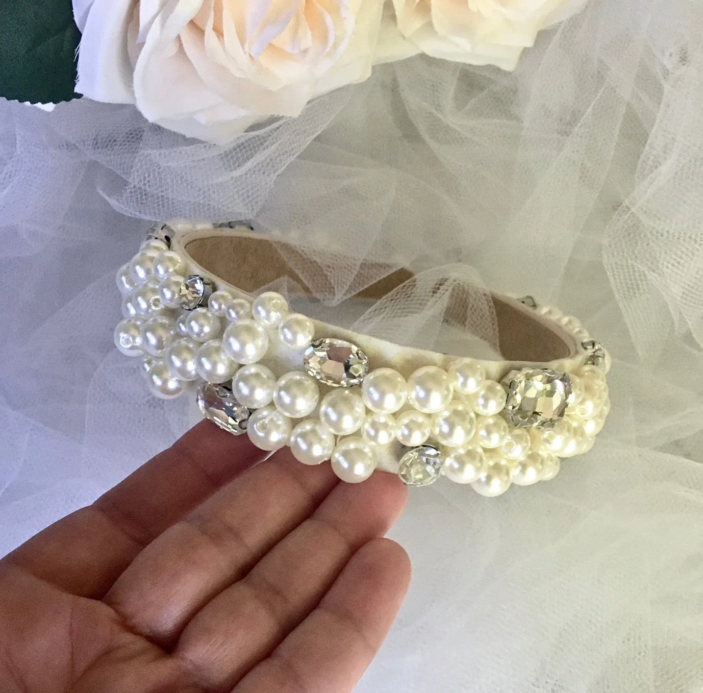 "Karolina" - Pearl and Rhinestone Embellished Bridal Headband - Available in Gold and Silver