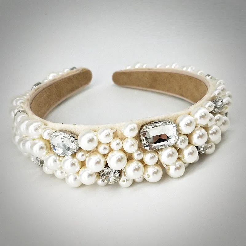"Karolina" - Pearl and Rhinestone Embellished Bridal Headband - Available in Gold and Silver