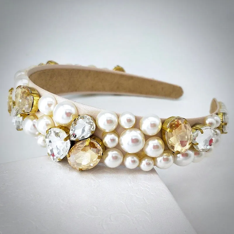"Karolina" - Pearl and Rhinestone Embellished Bridal Headband - Available in Gold and Silver