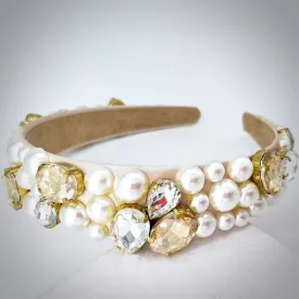 "Karolina" - Pearl and Rhinestone Embellished Bridal Headband - Available in Gold and Silver