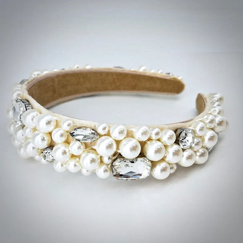"Karolina" - Pearl and Rhinestone Embellished Bridal Headband - Available in Gold and Silver