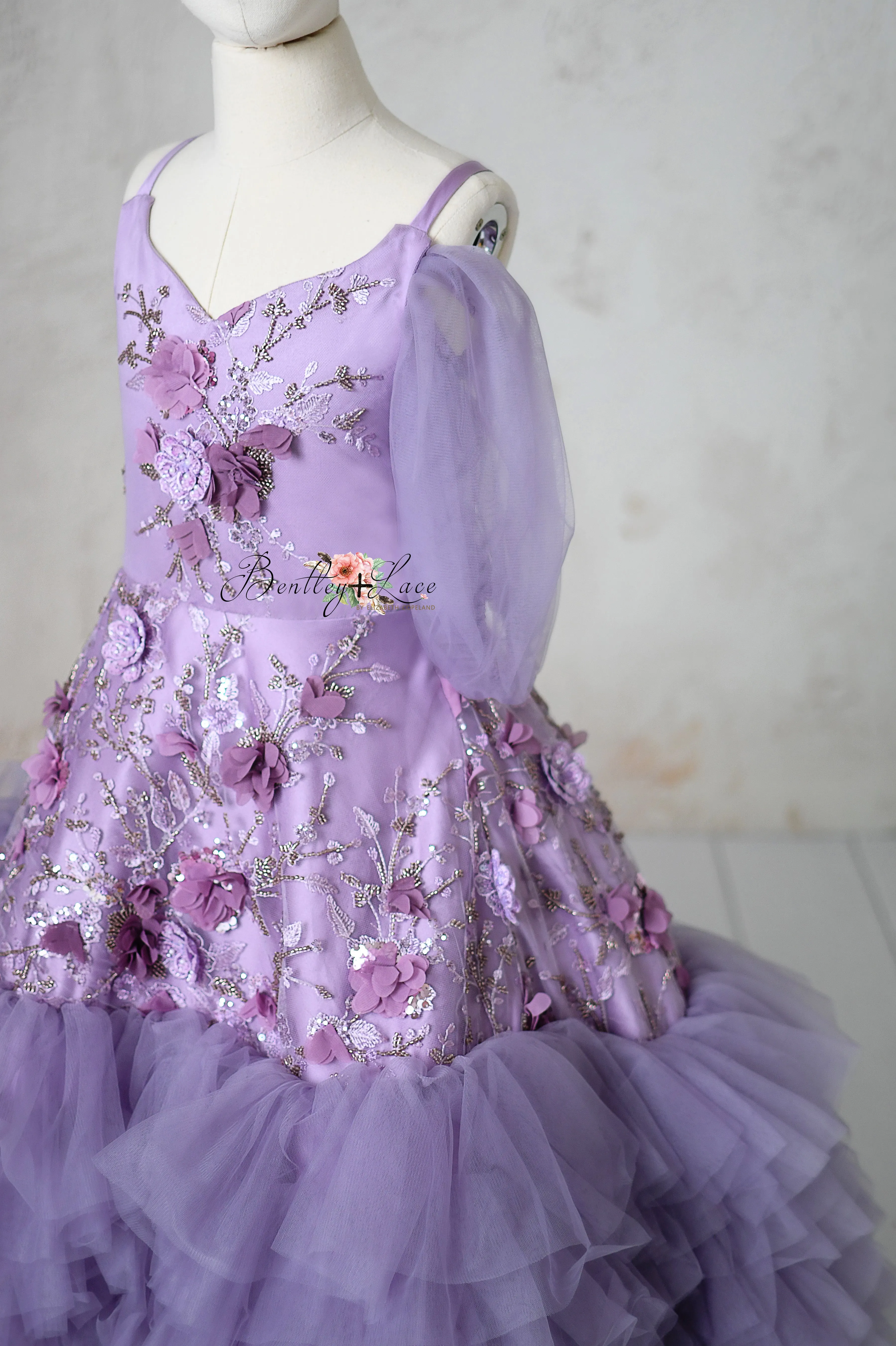"Violet Grace" - Floor Length Gown Detachable Puff Sleeves- (6-7 year)