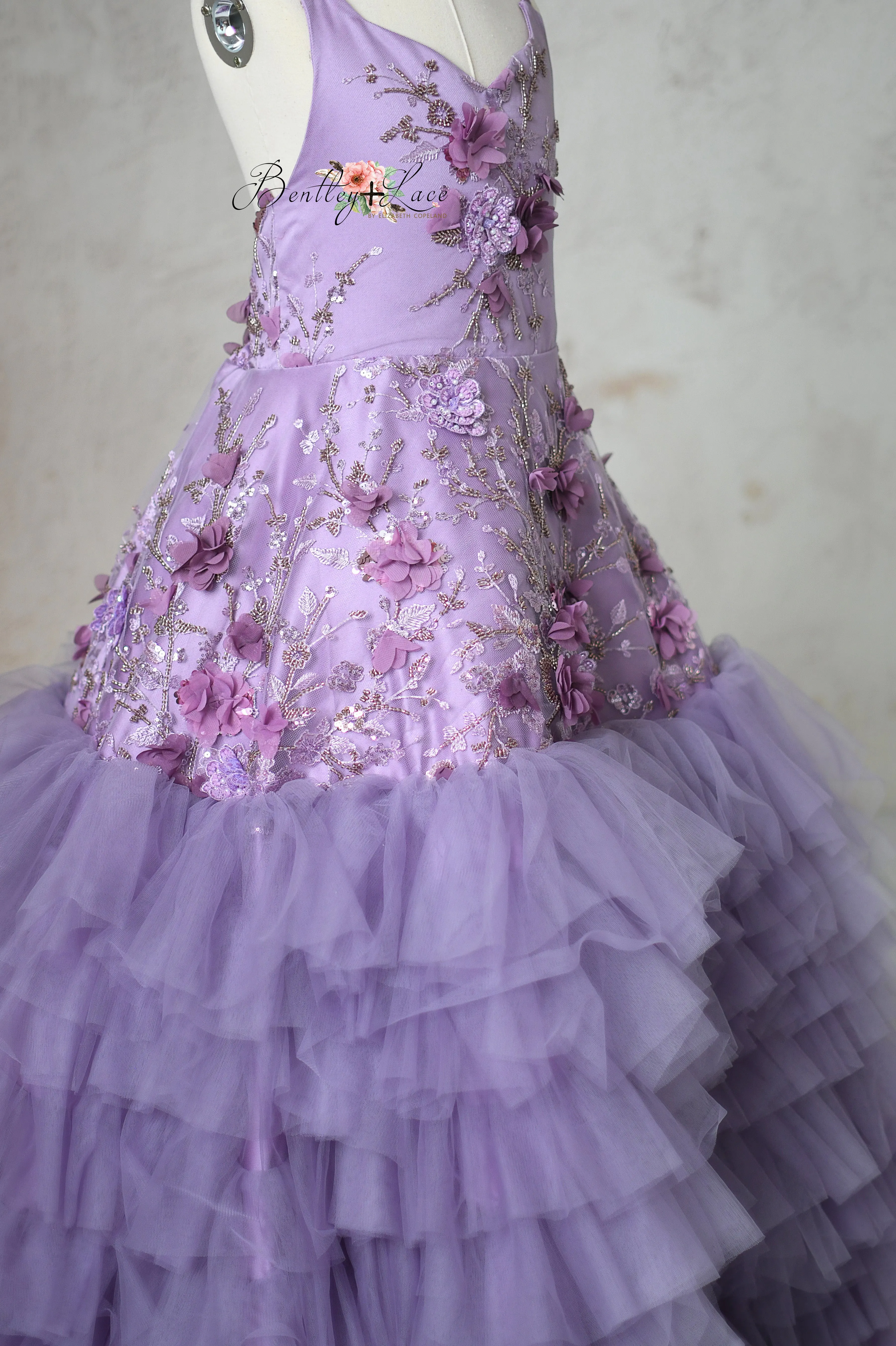 "Violet Grace" - Floor Length Gown Detachable Puff Sleeves- (6-7 year)