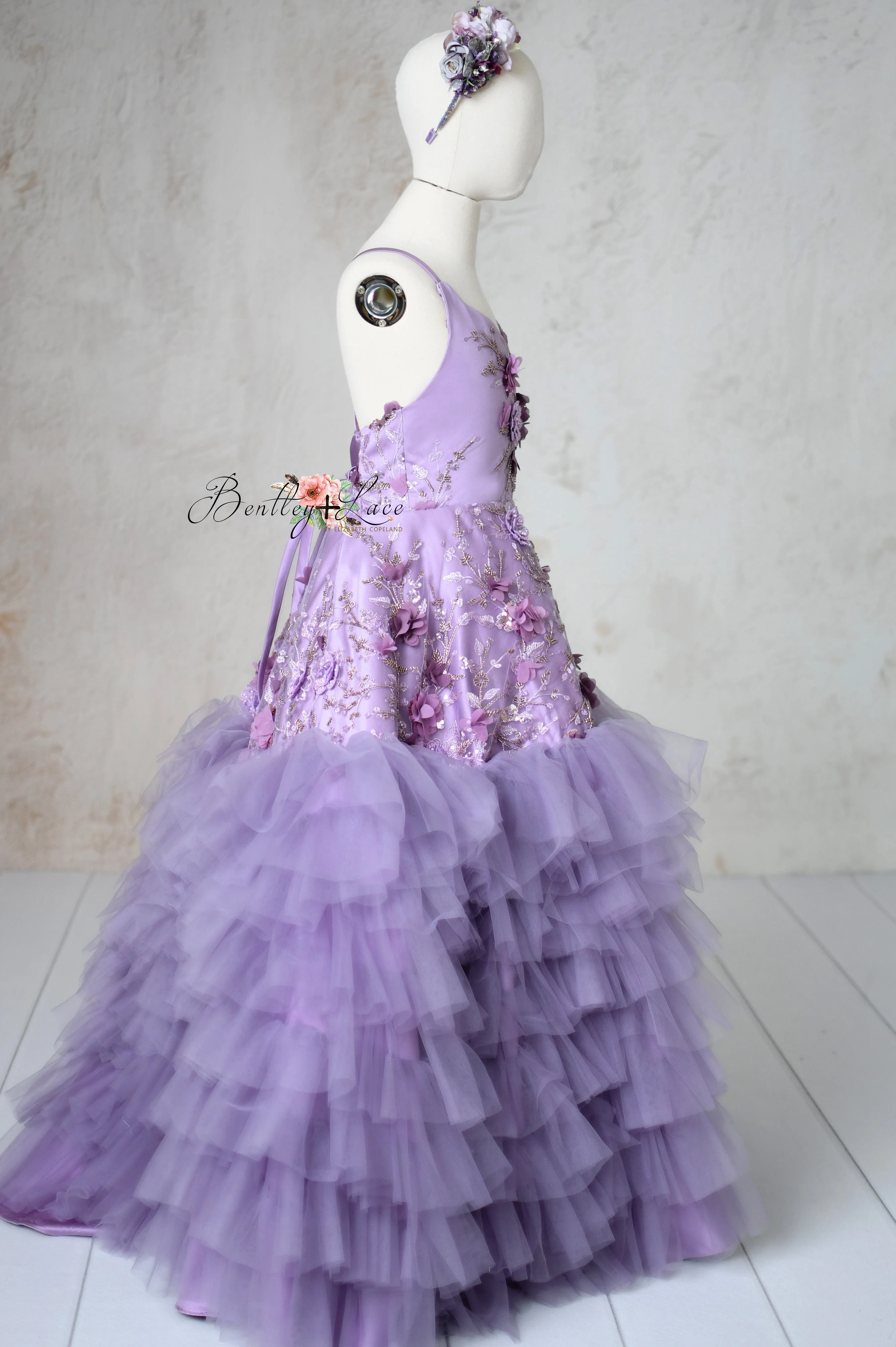 "Violet Grace" - Floor Length Gown Detachable Puff Sleeves- (6-7 year)