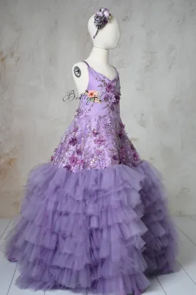 "Violet Grace" - Floor Length Gown Detachable Puff Sleeves- (6-7 year)