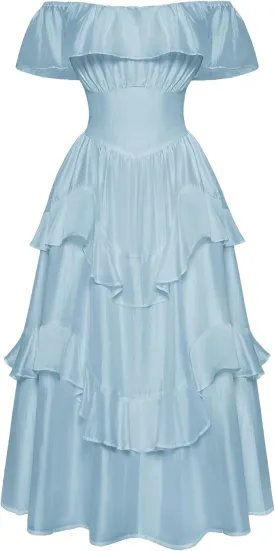 Scarlet Darkness Off Shoulder Dresses for Women Corset Dress Ruffle Summer Wedding Guest Dress with Pockets