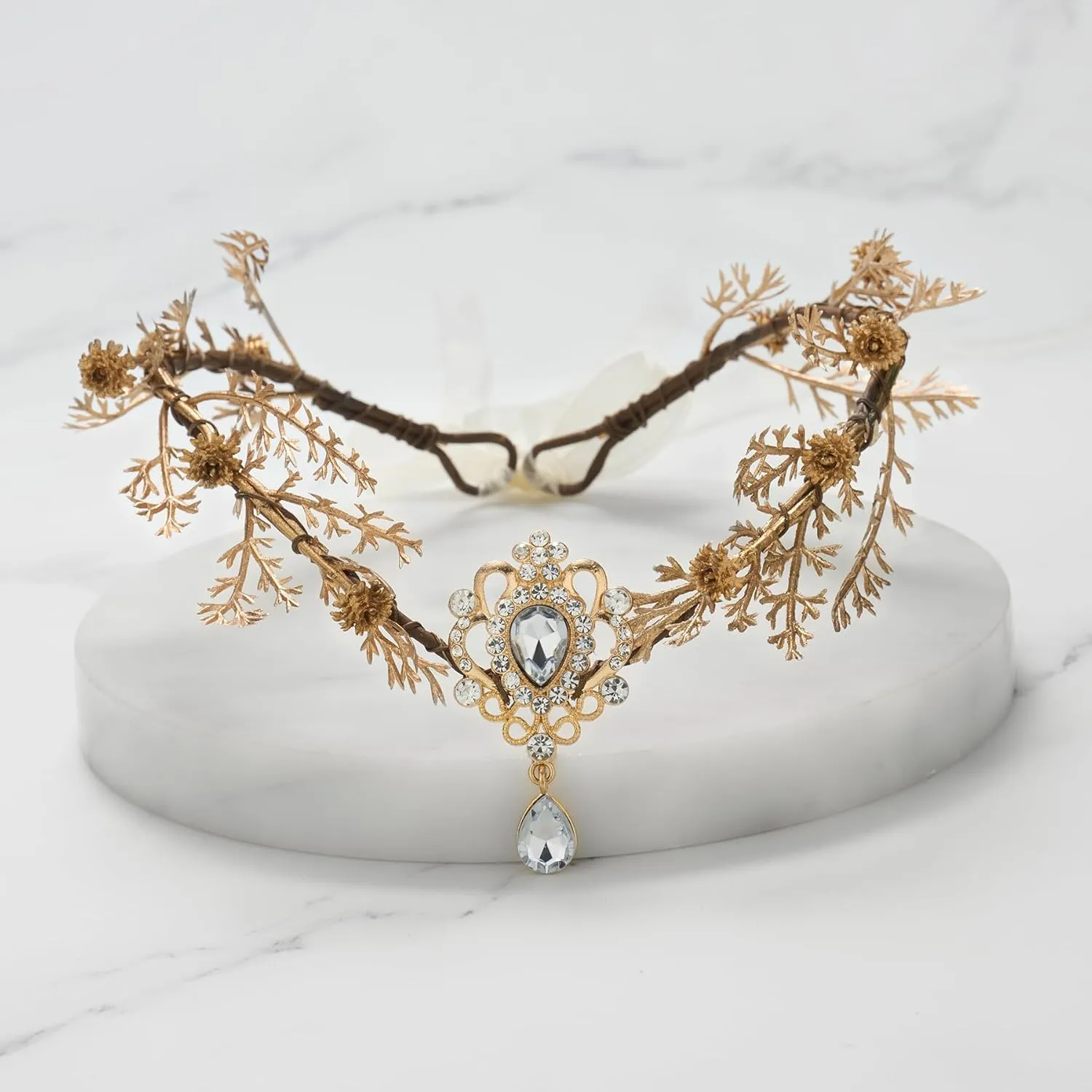 SWEETV Fairy Flower Leaf Crowns for Women Elven Princess Tiara Elf Headpiece for Cosplay Halloween Costume Photoshoot Wedding