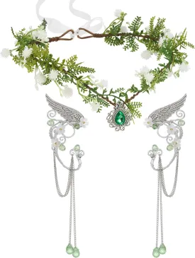 SWEETV Fairy Flower Leaf Crowns for Women Elven Princess Tiara Elf Headpiece for Cosplay Halloween Costume Photoshoot Wedding