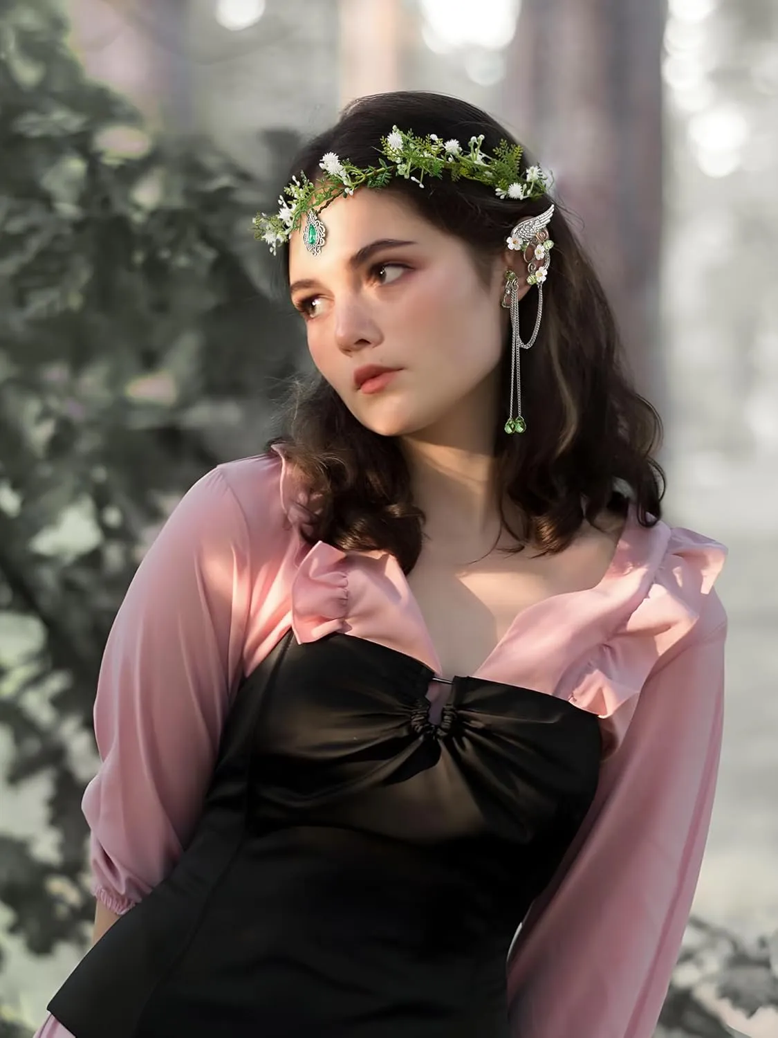 SWEETV Fairy Flower Leaf Crowns for Women Elven Princess Tiara Elf Headpiece for Cosplay Halloween Costume Photoshoot Wedding