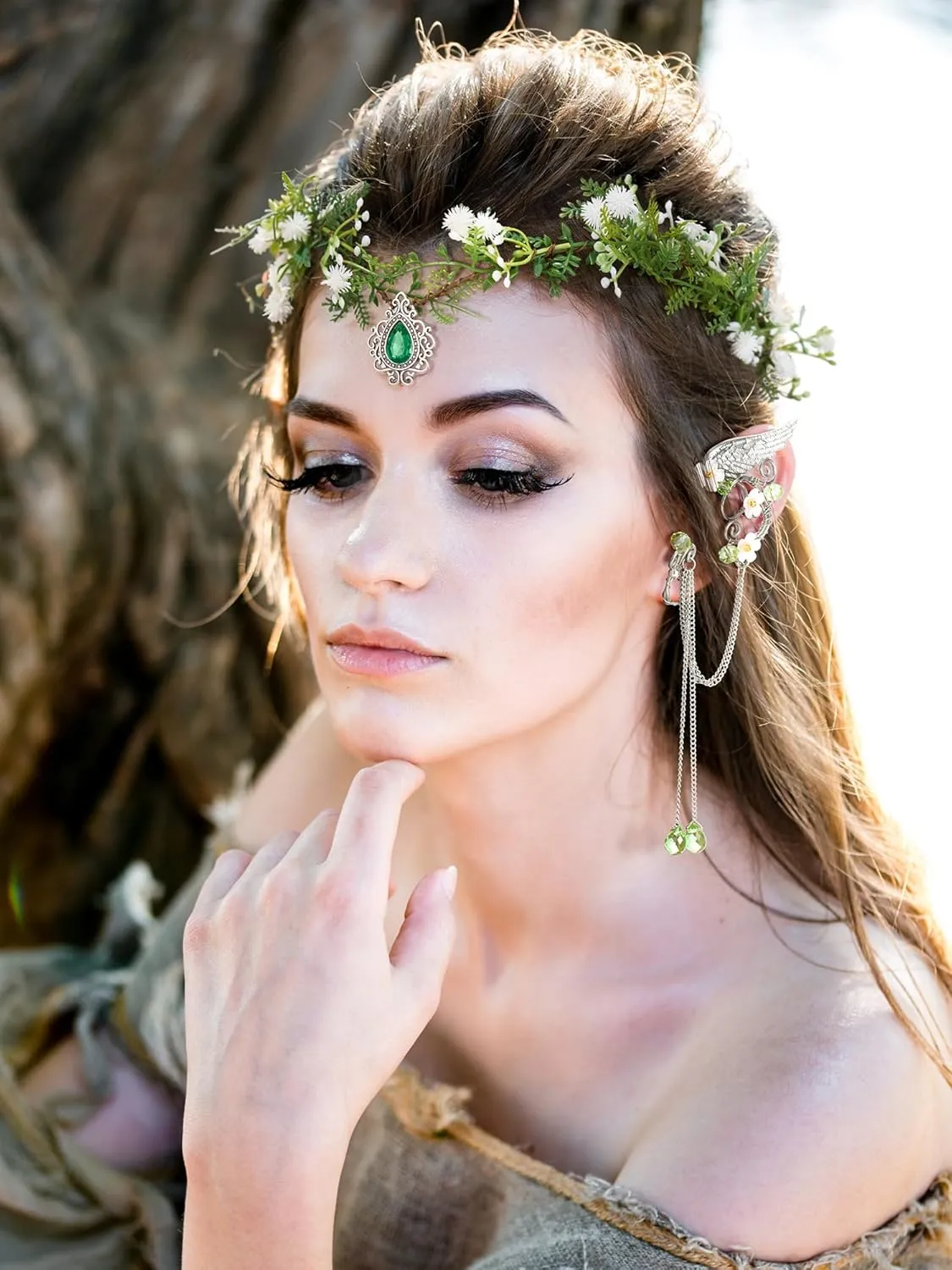 SWEETV Fairy Flower Leaf Crowns for Women Elven Princess Tiara Elf Headpiece for Cosplay Halloween Costume Photoshoot Wedding