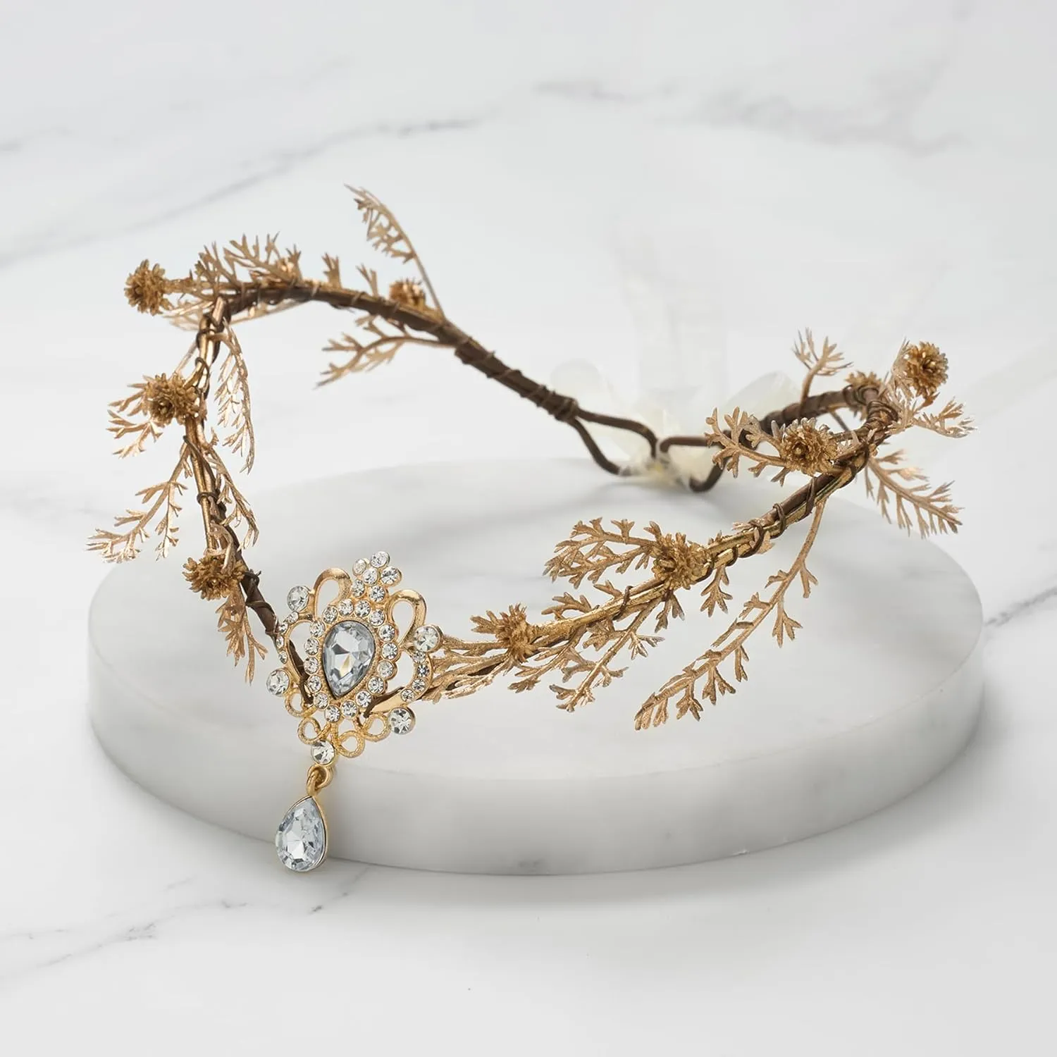 SWEETV Fairy Flower Leaf Crowns for Women Elven Princess Tiara Elf Headpiece for Cosplay Halloween Costume Photoshoot Wedding