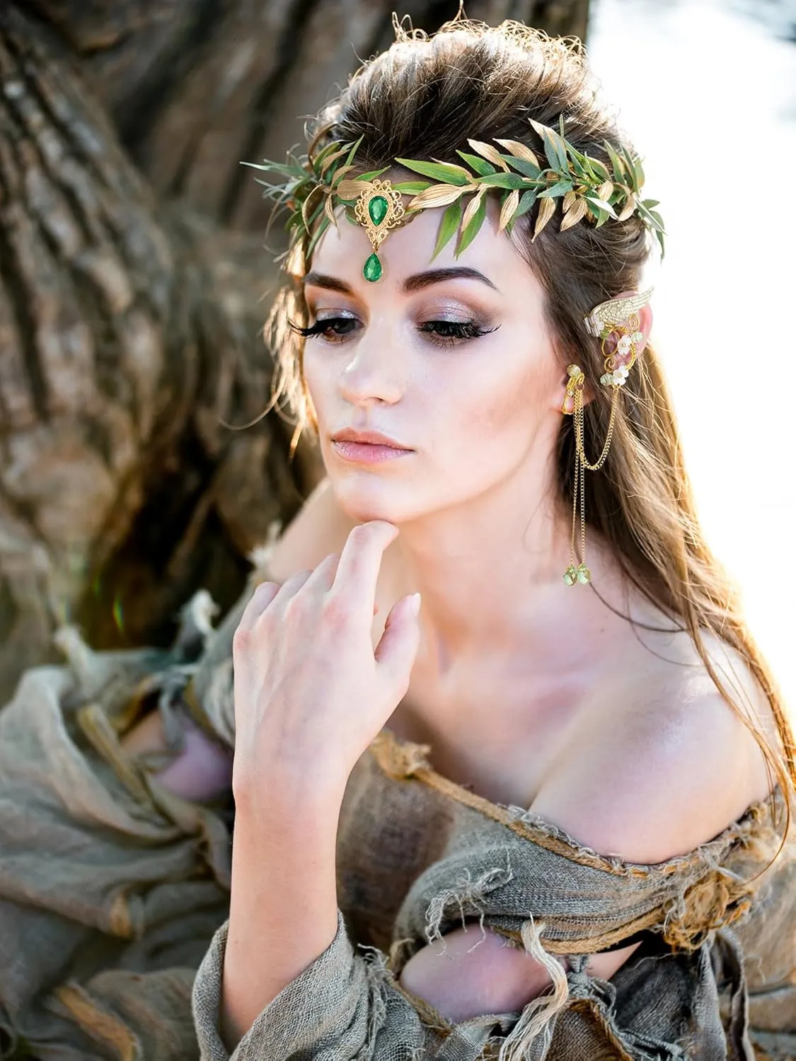 SWEETV Fairy Flower Leaf Crowns for Women Elven Princess Tiara Elf Headpiece for Cosplay Halloween Costume Photoshoot Wedding