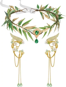 SWEETV Fairy Flower Leaf Crowns for Women Elven Princess Tiara Elf Headpiece for Cosplay Halloween Costume Photoshoot Wedding