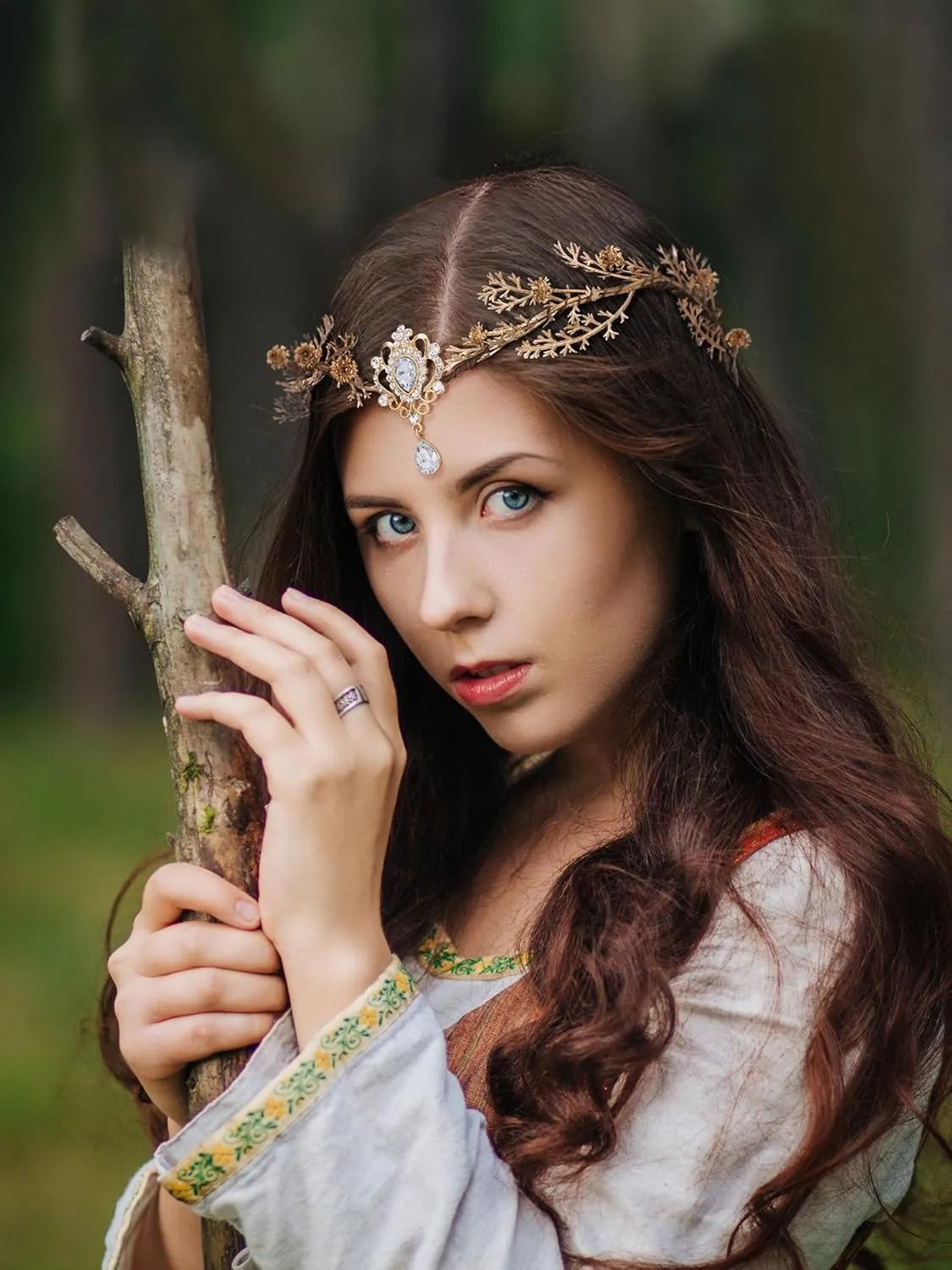 SWEETV Fairy Flower Leaf Crowns for Women Elven Princess Tiara Elf Headpiece for Cosplay Halloween Costume Photoshoot Wedding