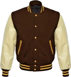 Varsity Jacket Letterman Jacket for Mens Baseball Bomber Jacket Made up of Leather Sleeves and Wool Body