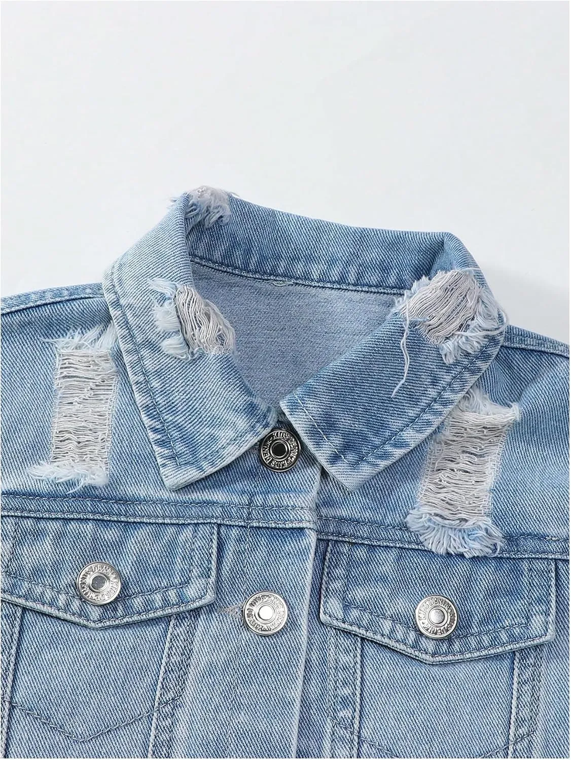WDIRARA Girl's 2 Piece Outfit Ripped Raw Hem Denim Jacket and Mini Skirt Set